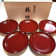 Japan Echizen Lacquerware Camellia Plates Set of 5 Durable Traditional Japanese