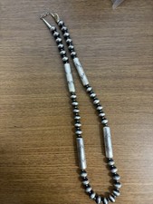 Navajo Pearls and Barrel Pearls Necklace Sterling Silver 24 Inch