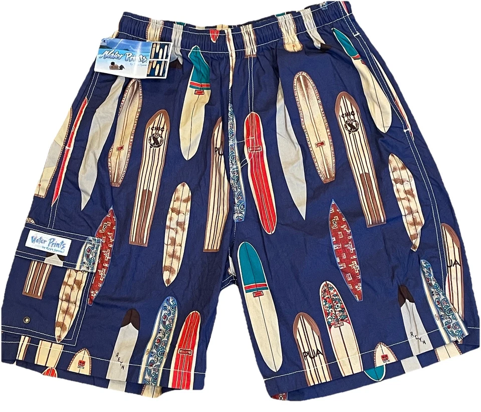 Vinatge NWT Reyn Spooner Water Prints Hawaiian Board Shorts Swim Trunks Medium - Image 2 of 4
