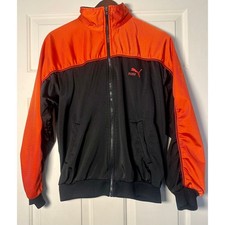 Vintage Puma Track Jacket Mens Medium Orange Black Colorblock Full Zip