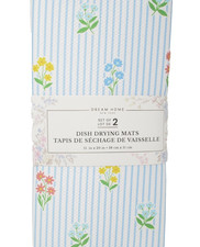 Dish Drying Mats 2 pc Set Small Flowers on Blue stripe reverse to blue 15x20"