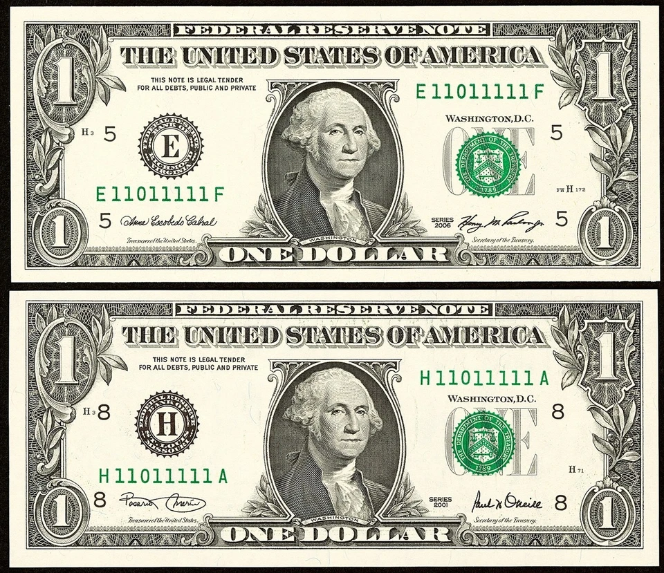 Near Solid # 11011111 7 Of KIND ( MATCHING SERIAL NUMBER ) TRUE BINARY $1 Set - Image 2 of 3