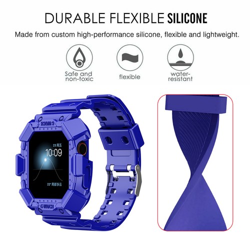 Designed for Apple Watch Series 9/8/7/6/5/4/3/2/Se,Rugged Case with Strap Bands - Picture 16 of 31