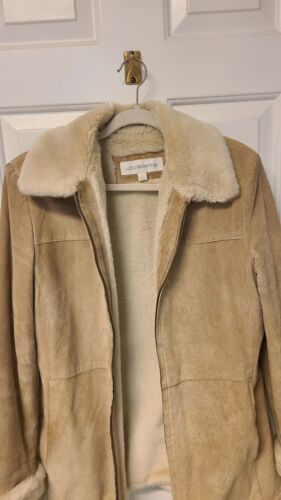 VTG Liz Claiborne 100% Leather Faux Fur Lined & Trimmed Jacket Coat Women Sz S - Picture 7 of 15