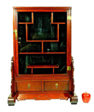 Antique Mid Century Asian Chinese Rosewood Curio Display Cabinet Shelf