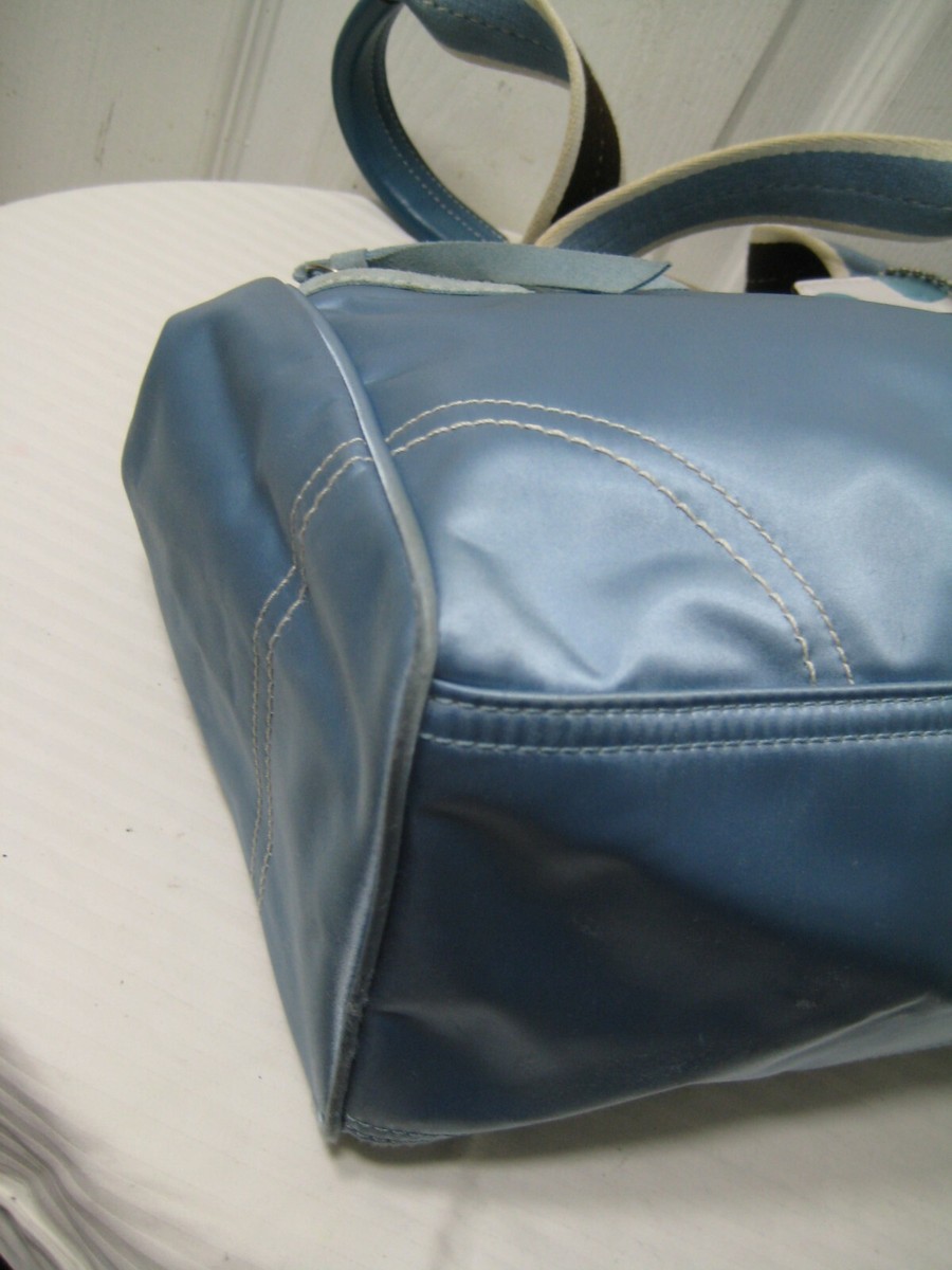 バッグ COACH 10663 Blue Nylon Leather Tote Bag COACH Blue Nylon / Leather Hampton Tote Shoulder Handbag