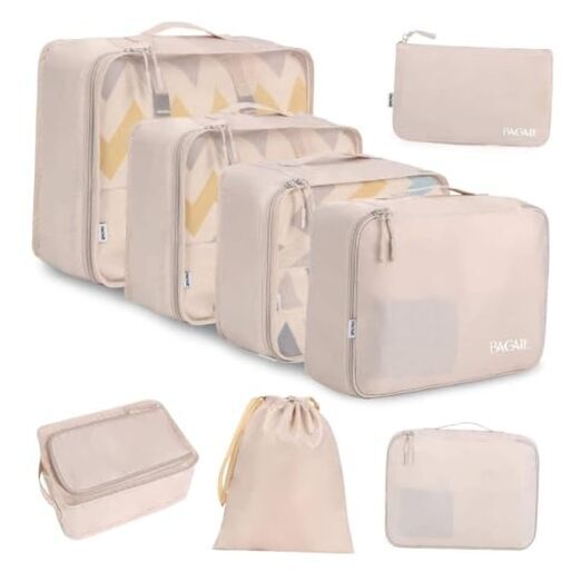8-Piece Cream Travel Packing Cubes Set for Luggage Organization-image