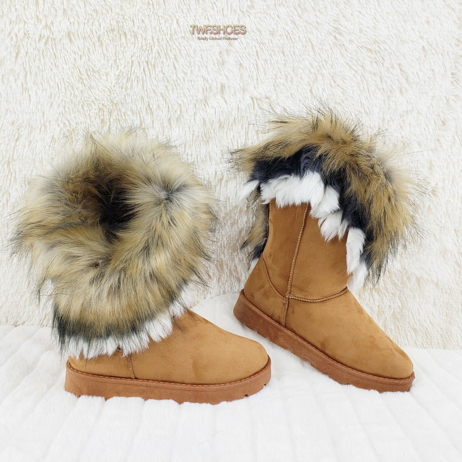 Furry Tan Faux Fur Lined Flat Winter 