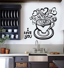 Vinyl Wall Decal Coffee Shop Cup Tea Kitchen Decor Romantic Stickers 353ig