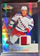 2013-14 Fleer Showcase White Hot #65 Carl Hagelin JSY /18 Patch New York Rangers