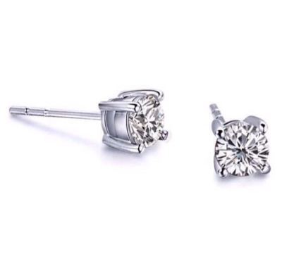 Boucles D'oreilles Puces En Zirconium Cubique 4mm - Argent Massif 925 Rhodié - Neuf Avec étiquettes