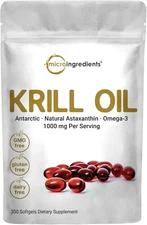 Micro Ingredients Antarctic Krill Oil, 1,000mg, 300 Softgels, Omega-3, EPA, DHA
