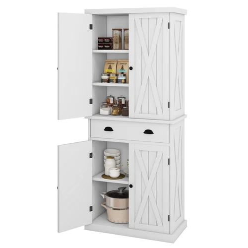 4-Door Kitchen Pantry Cabinet 72" Tall Cupboard Organizer Adjustable Shelves - Picture 9 of 10
