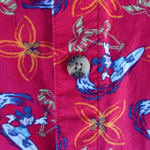 Vintage Disney Shirt Men L Red Mickey Mouse Surfing Short Sleeve Button Hawaiian - Picture 6 of 10