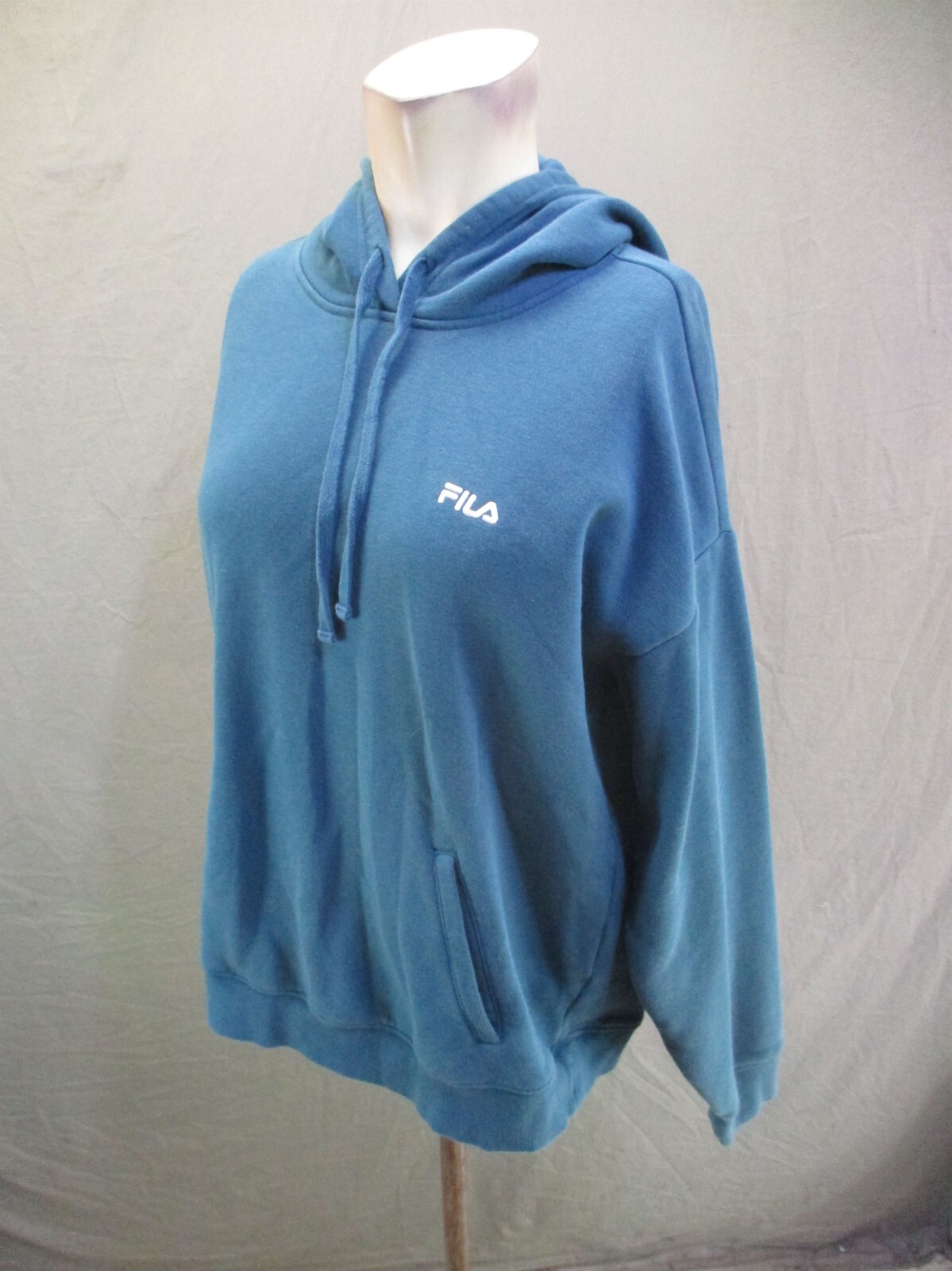 Felpa con cappuccio atletica da donna blu FILA taglia XL misto cotone con cordini con taschino anteriore 068