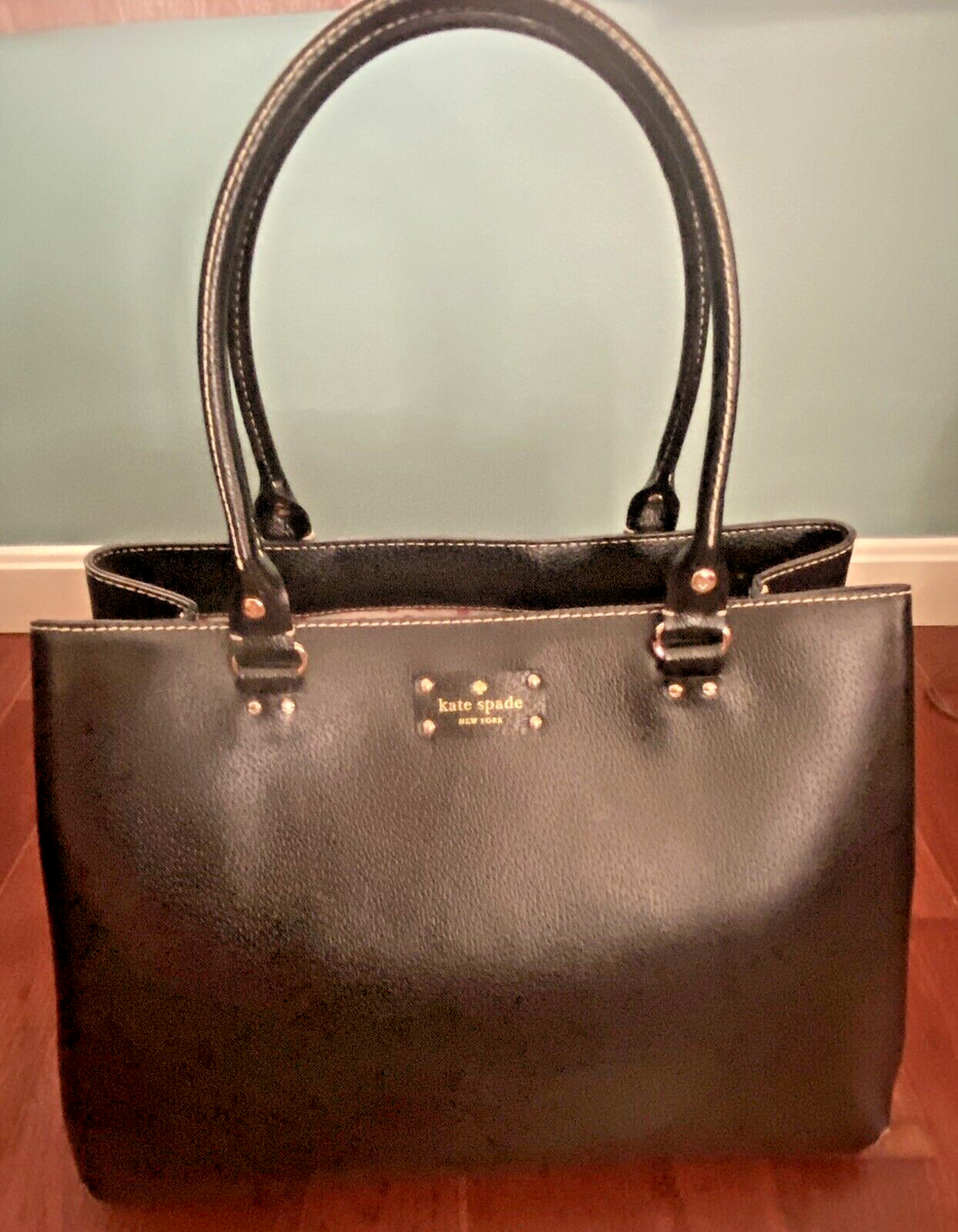 Kate Spade Large Pebbled Black Leather Triple Compartment Tote Bag