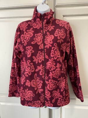 I 5 Apparel Fleece Zipper Jacket Floral Print! Burgundy/pink Women M NWOT!   