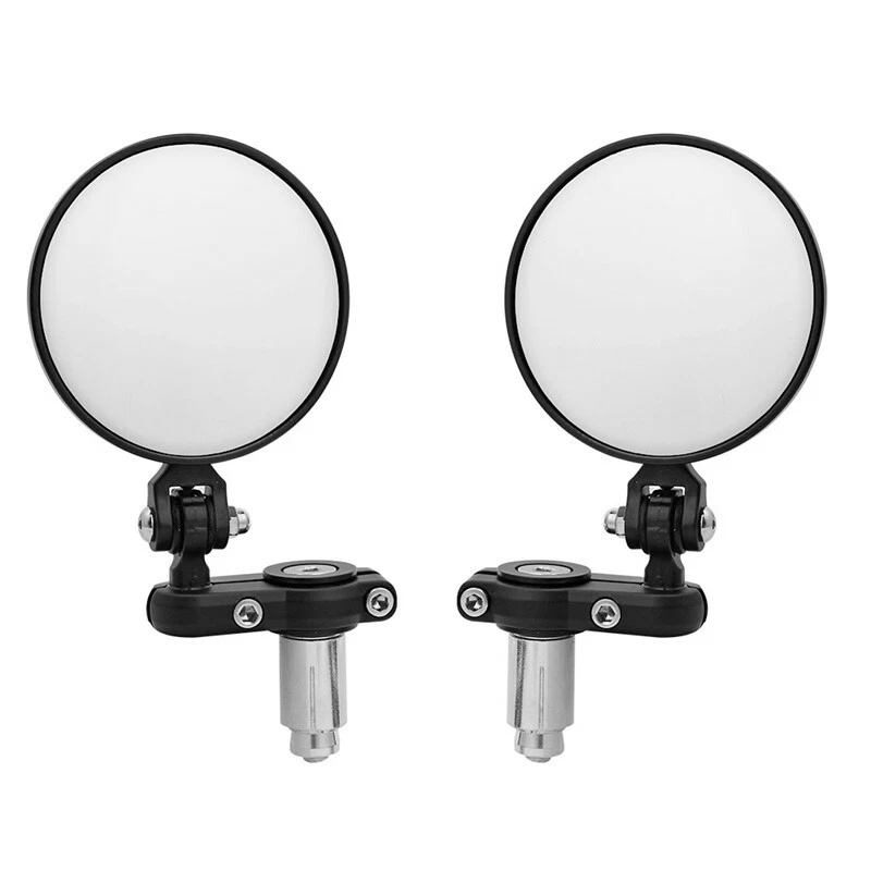 1 pair Universal Motorcycle Mirrors 3" Round Folding Handle Bar End Side Mirror - Image 2 of 4