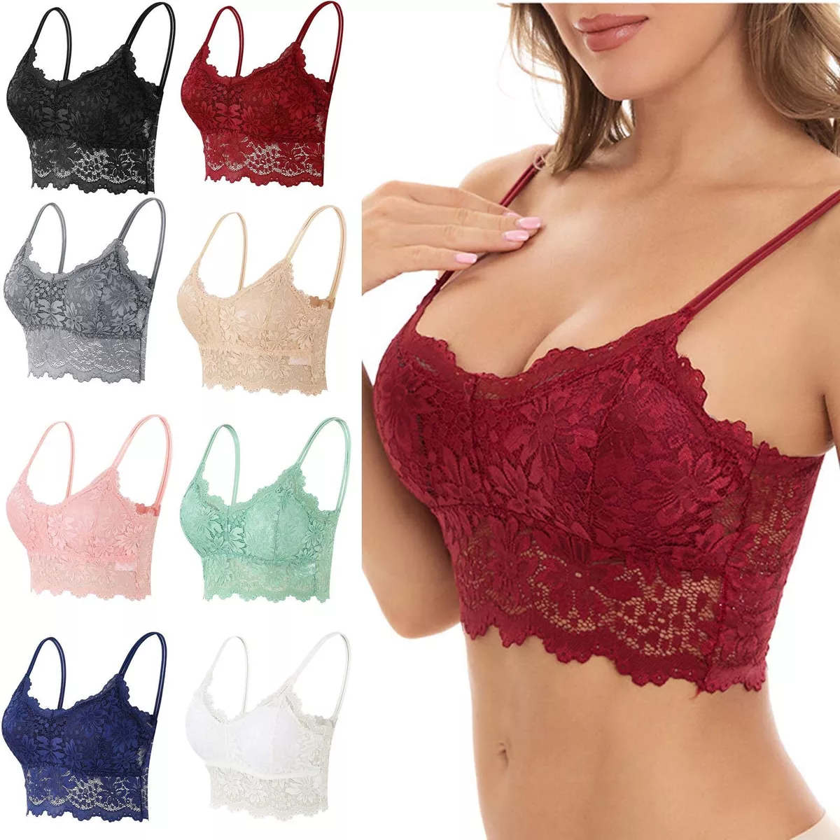 Womens Lace Bralette Bra Bustier Crop Top Ladies Camisole Cami