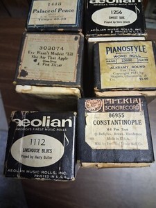 Player Piano Rolls, Vintage. Lot of 6 In Original Boxes