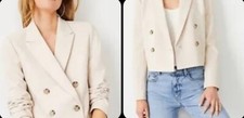 Ann Taylor Ivory Double Breast Cropped Blazer Jacket Casual Office XL 12 NWT New