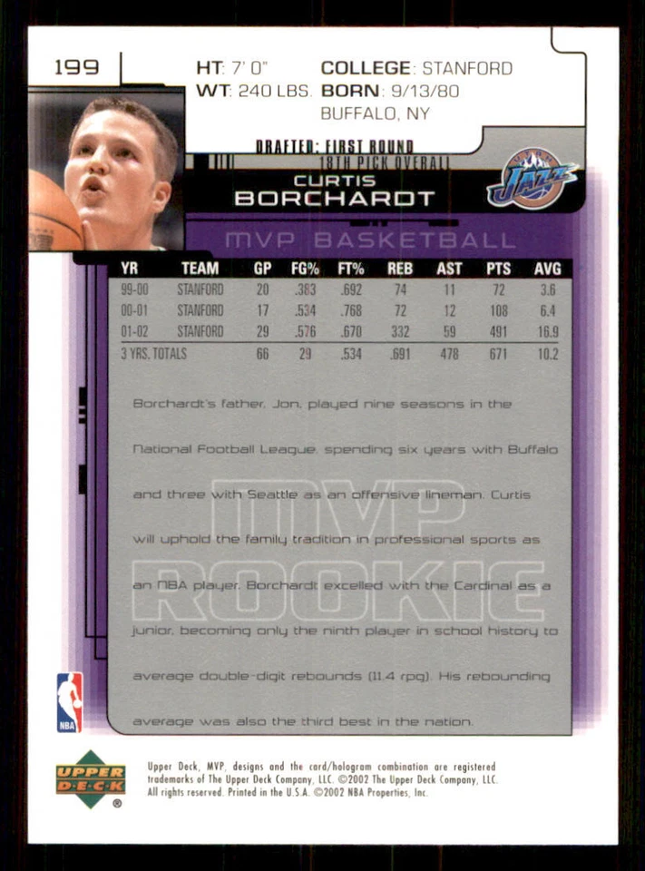 2002-03 Upper Deck MVP #199 Curtis Borchardt RC - Image 2 of 2