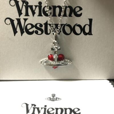 Vivienne Westwood Diamante Heart Orb Small Necklace Silver Red JP