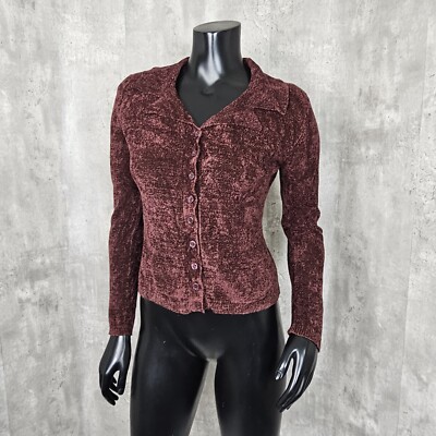 Don Algodon Womens M Root Beer Brown Chenille Cardigan Sweater Long Sleeve