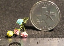 4 Half Open Carnations Yellow Pink Blue Flower Garden Bouquet 1:12 Mini 6109