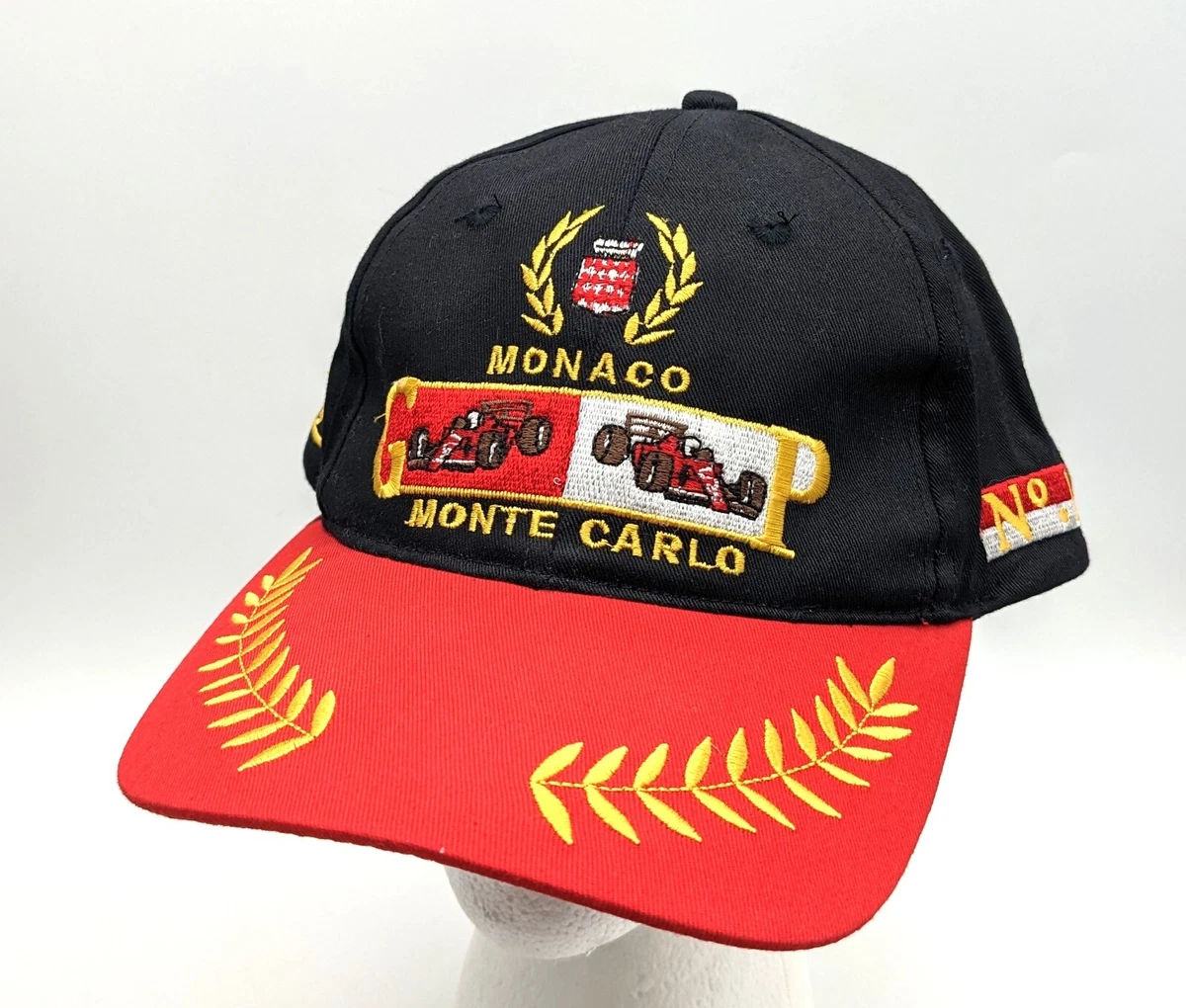 MONACO Monte Carlo Grand Prix Racing Cap Hat Adjustable Strap Black & Red