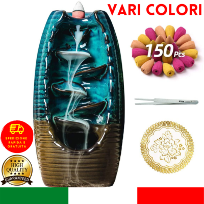Bruciatore di incenso in ceramica con 120 coni, portaincenso a cascata, ornamento per aromaterapia, decorazioni zen, decorazioni per la casa (blu