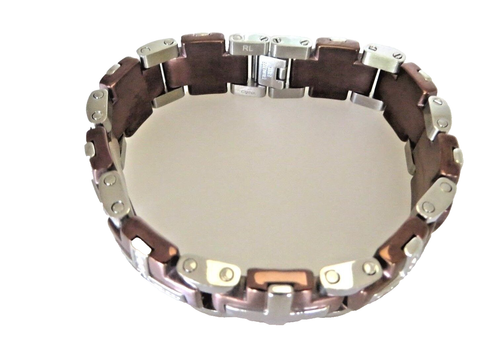 Men's Stainless Steel & Brown Plated Cross CZ Design Bracelet 9 Inches Long - Picture 2 of 5