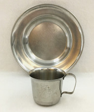 Baby Plate Bowl Cup Stainless Steel Engraved Bear Motif VTG Lot of 2