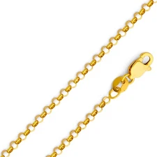 14K Real Yellow Gold 2.1mm Classic Rolo Cable Chain - 16"-24''