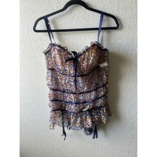 NWT Vintage Fredericks of Hollywood Floral Bustier Lace Up Corset Large Coquette