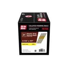 Collated Framing Nails,Plastic Strip,Smooth Steel Shank,21 Degree,3-1/4x.131 In.