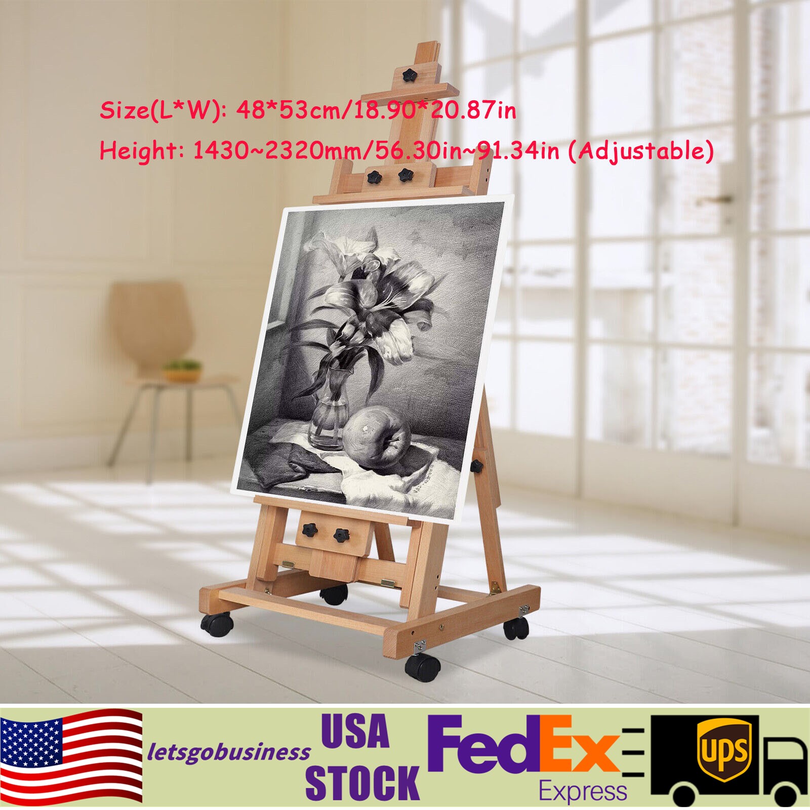 Large Heavy-Duty Studio Artist Easel H-Frame Wood Painting Art Easel Standing