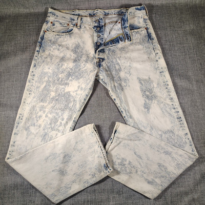 Levi's 501 Jeans Mens 38x34 Acid Wash Bleach Button Fly Straight Denim Cotton