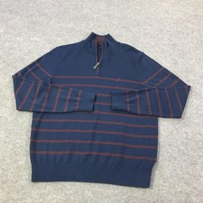 Nautica Navtech Sweater Mens Medium Navy Striped Quarter Zip Mock Neck Pullover