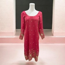 Coral Gold Embroidered Kurta Tunic Boho Festival Ethnic Peasant Cottagecore