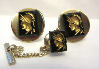 VTG Mens Centurion Warrior Cufflinks & Tie Tack Set Gold Tone