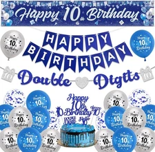 10th Birthday Decorations for Boys Girls - Double Digits Banners Garland and Lar