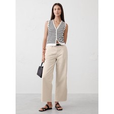 Banana Republic Factory Wide Leg Pant Cropped High Rise Raw Hem Twine Neutral 8