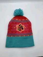Disney Elena of Avalor Girls Winter Hat Red and Blue Pom Pom One Size
