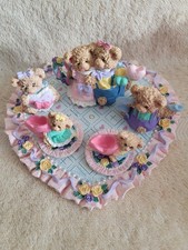 Miniature Teddy Bear Tea Set Flower Floral Resin Vintage