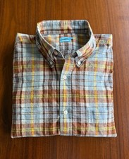J.McLaughlin Men's Slim Fit Blue Brown Plaid Button-Down Shirt - Size L