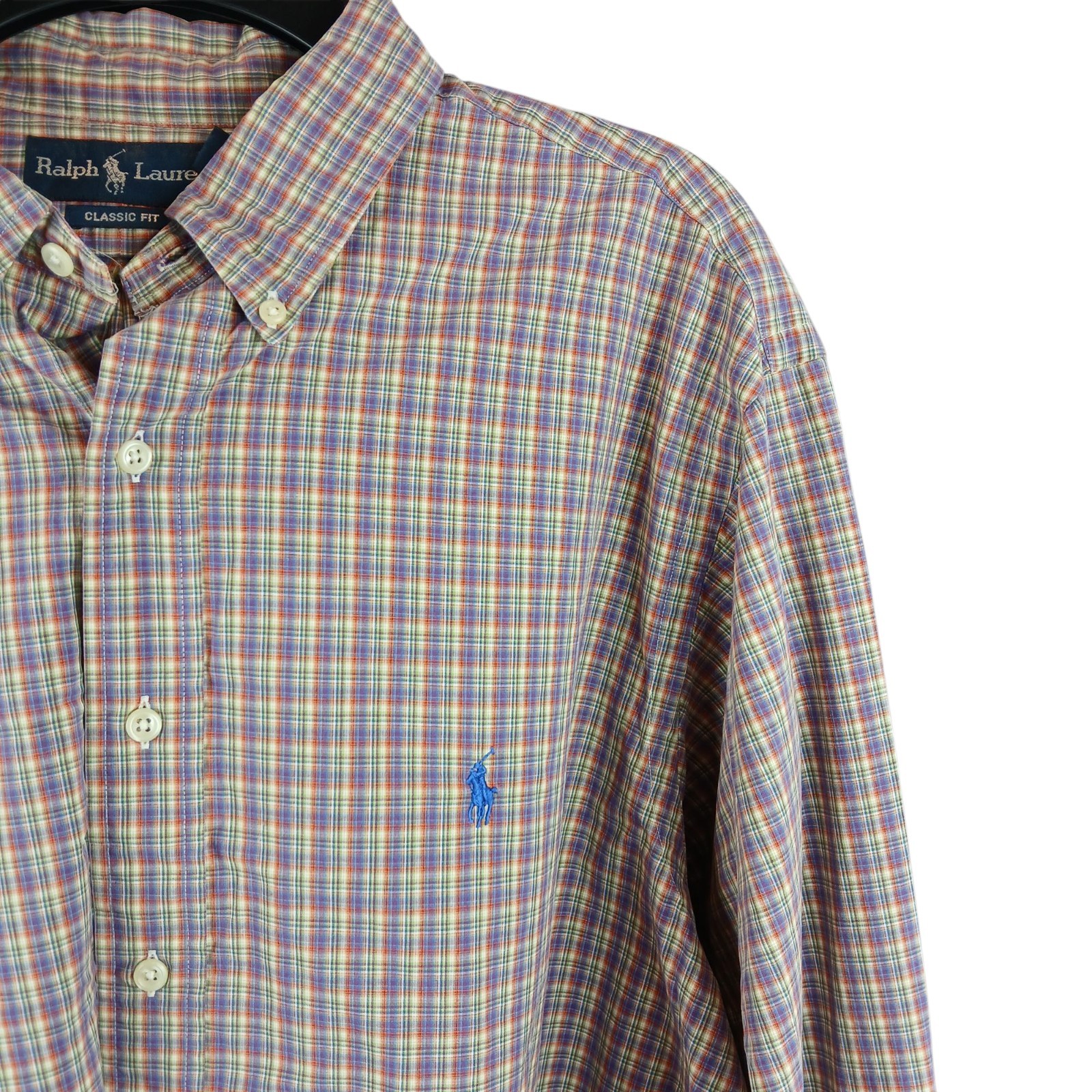 Ralph Lauren Shirt Men 18/XXL Button Down Plaid Cotton Pony Long Sleeve Colorful