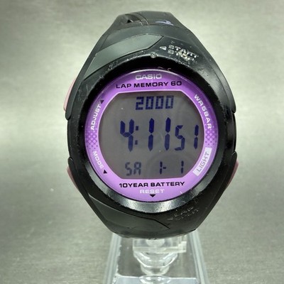 Casio PHYS STR-300 Watch Women 36mm Digital Black Purple Alarm Chrono New Batt