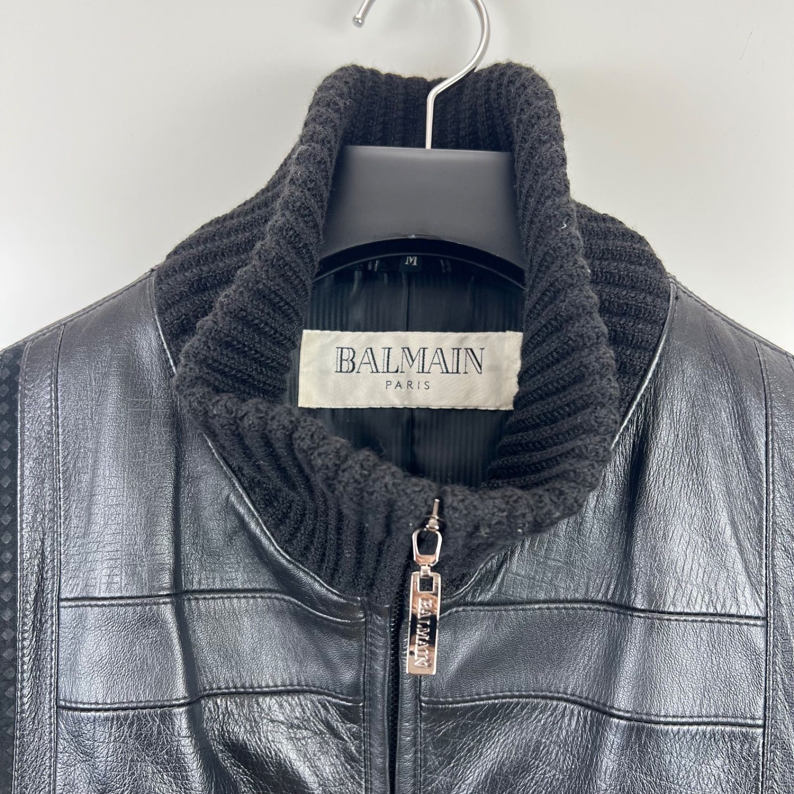 Balmain Paris Leather Patch Wool Jacket Black M 2… - image 5