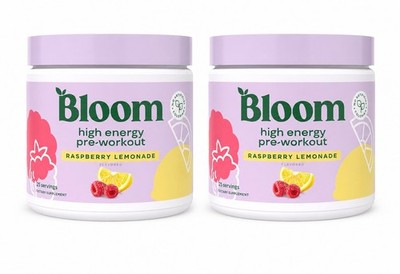 Bloom High Energy Pre-Workout Raspberry Lemonade 7.3oz Lot of 2 NEW 01/2028
